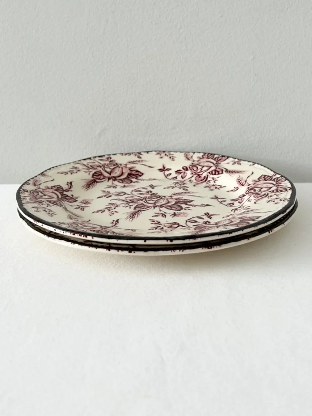 2 WOOD & SONS Pink Colonial Rose 8” Plates Salad Dessert Scalloped England